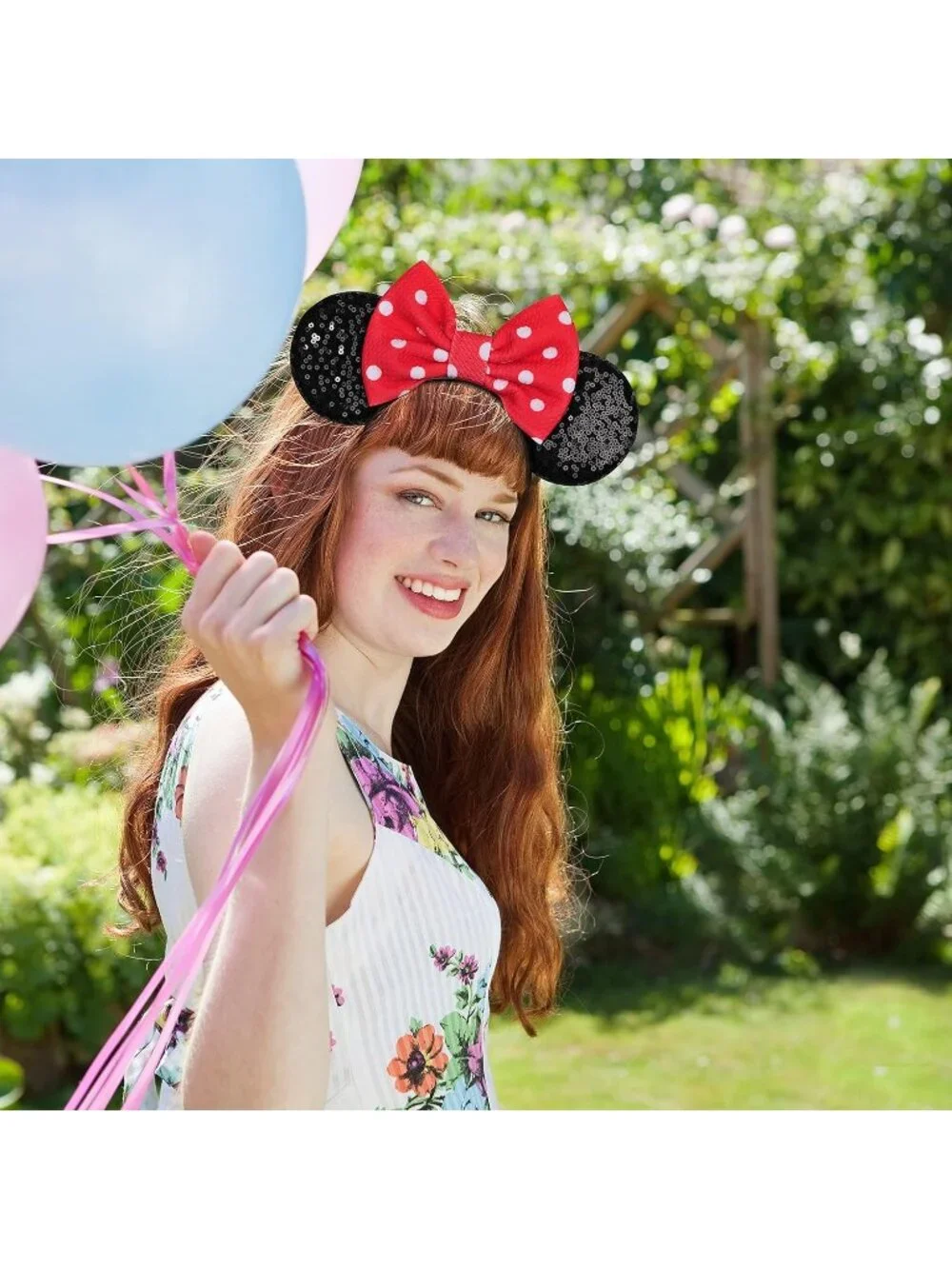 Women Red black Sequin Handmade Mickey Mouse Headband 2 Pieces